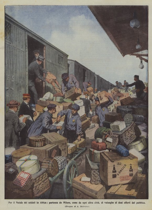 For the Christmas of Soldiers in Africa, Departure from Milan, as from Every Other City, of Avalanches by Achille Beltrame