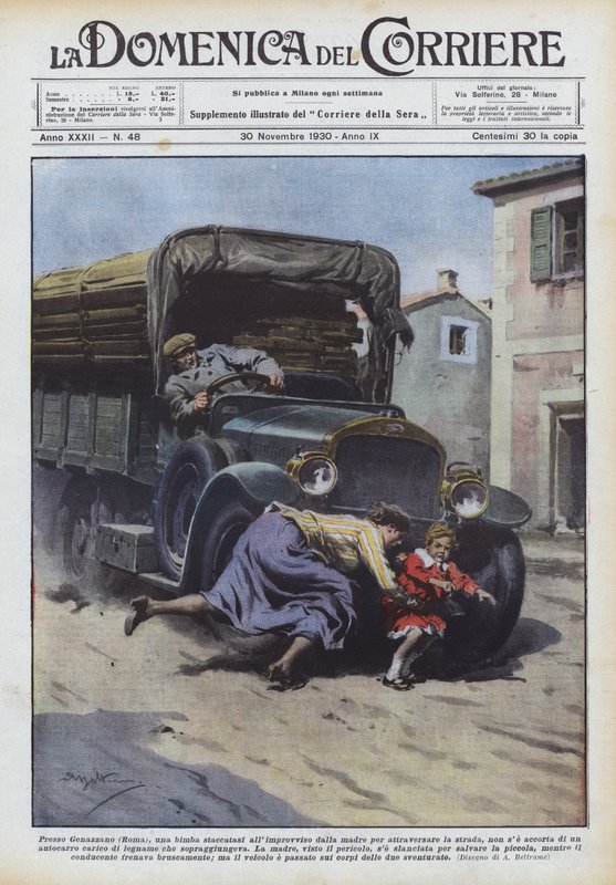 Near Genazzano (Rome), a Little Girl Suddenly Left Her Mother to Cross by Achille Beltrame