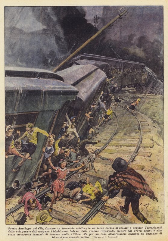 Near Santiago, Chile, During a Terrible Downpour, a Train Loaded with Schoolchildren is Diverted by Achille Beltrame