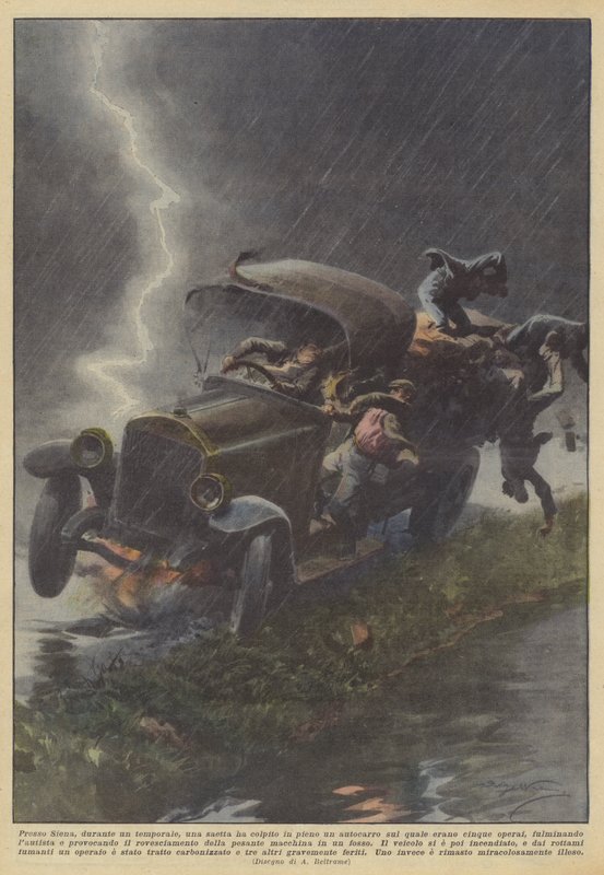 Near Siena, During a Storm, a Lightning Bolt Struck a Truck Full of People by Achille Beltrame