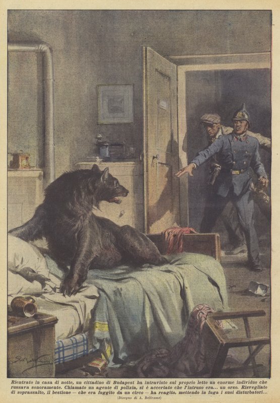 Returning home at night, a citizen of Budapest saw an enormous by Achille Beltrame