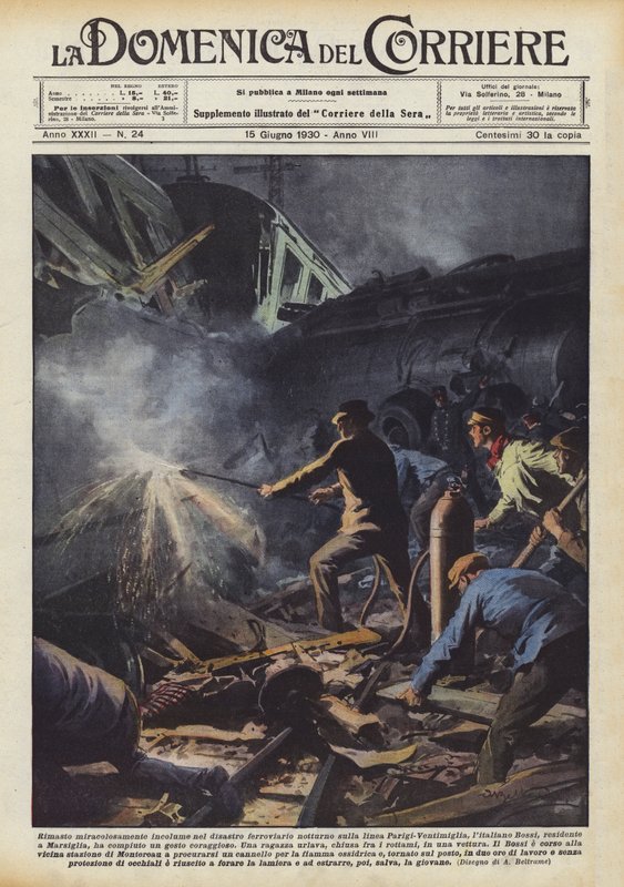 Miraculously unharmed in the night train disaster on the Paris-Ventimiglia line by Achille Beltrame