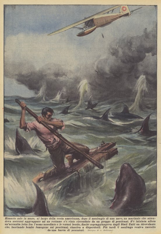 Left alone at sea, off the American coast, after the shipwreck by Achille Beltrame