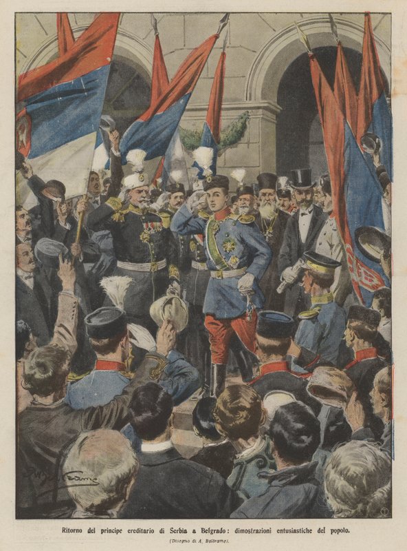 Return of the Crown Prince of Serbia to Belgrade, Enthusiastic Demonstrations by the People by Achille Beltrame