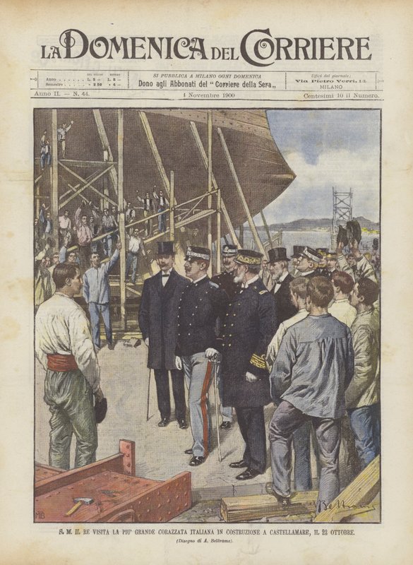 The King Visits the Largest Italian Battleship Under Construction in Castellamare, October 23 by Achille Beltrame