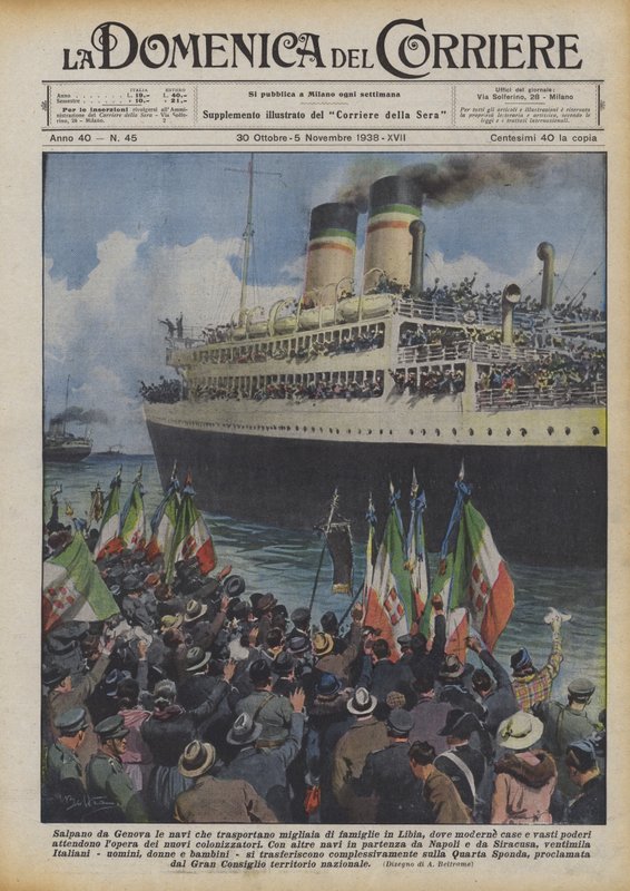 Ships Depart from Genoa Carrying Thousands of Families to Libya, Where Modern Houses and Vast by Achille Beltrame