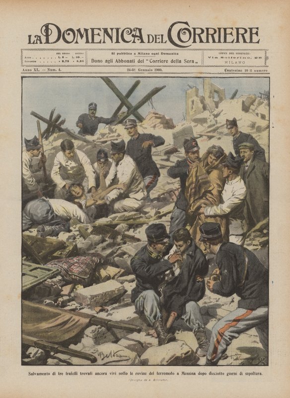 Rescue of Three Brothers Found Alive Under the Ruins of the Earthquake in Messina by Achille Beltrame