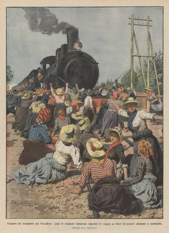 Strike of the rice weeders in Vercelli, how the rice workers tried to prevent the journey of the free by Achille Beltrame