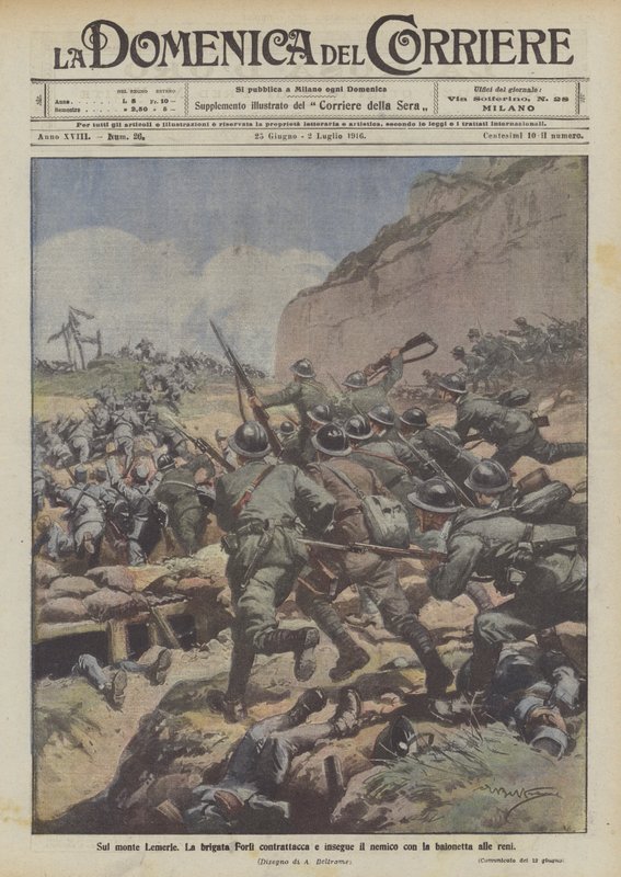 On Monte Lemerle, the Forli brigade counterattacks and pursues the enemy with bayonets at their backs by Achille Beltrame