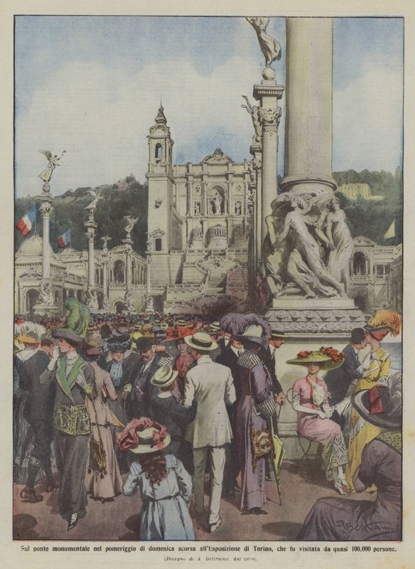 On the Monumental Bridge Last Sunday Afternoon at the Turin Exhibition, Which Was Visited by Achille Beltrame