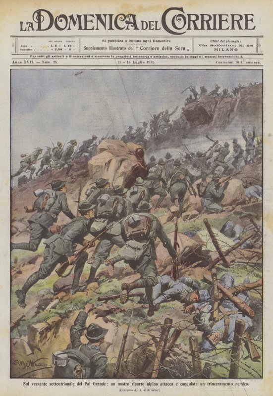 On the northern slope of Pal Grande, our alpine unit attacks and conquers an enemy trench by Achille Beltrame