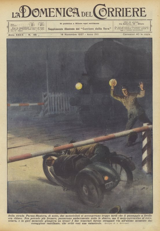 On the Parma-Mantua road, at night, two motorcyclists realized too late by Achille Beltrame
