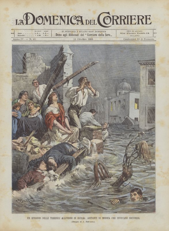 An Episode of the Terrible Floods in Sicily, Inhabitants of Modica Calling for Help by Achille Beltrame