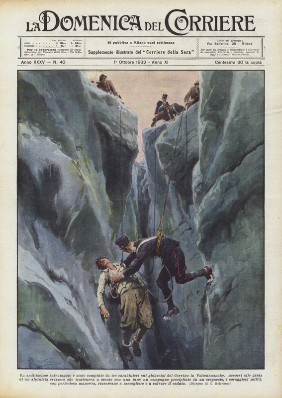 A Daring Rescue by Three Carabinieri on the Glaciers of Cervino in Valtournanche by Achille Beltrame