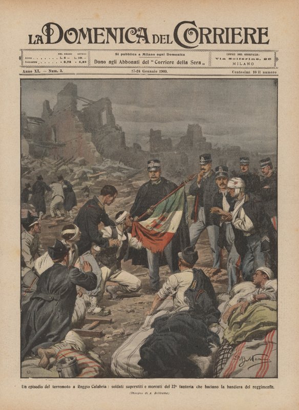 An Episode of the Earthquake in Reggio Calabria, Surviving and Dying Soldiers of the 22nd Infantry by Achille Beltrame