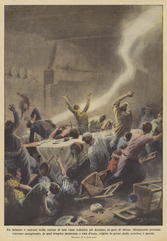 A Lightning Bolt Entered the Kitchen of a Farmhouse in Asciano, Near Siena by Achille Beltrame