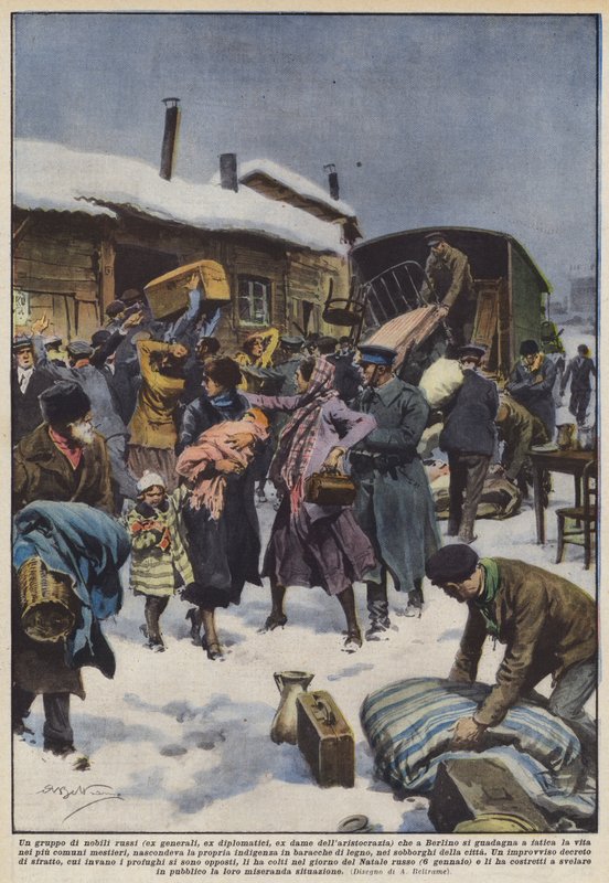 A group of Russian nobles (former generals, former diplomats, former aristocratic ladies) in Berlin by Achille Beltrame