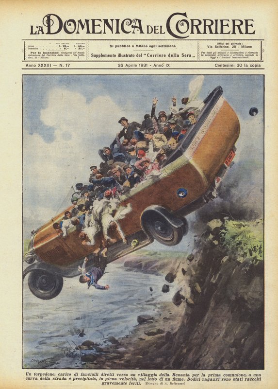 A Bus Full of Children Heading to a Village in Rhineland for First Communion by Achille Beltrame