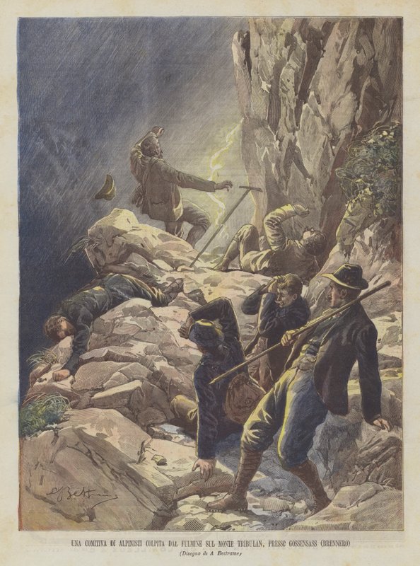 A Group of Mountaineers Struck by Lightning on Mount Tribulan, Near Gossensass (Brenner) by Achille Beltrame