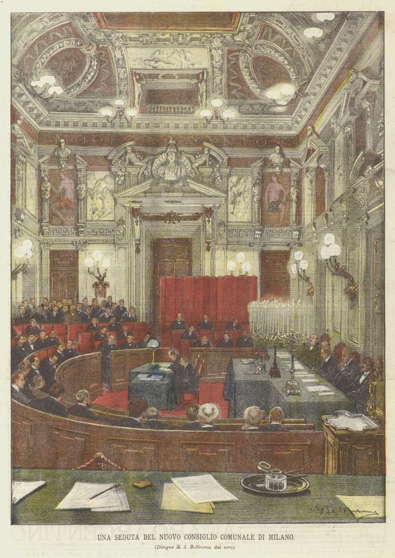 A Session of the New Municipal Council of Milan by Achille Beltrame