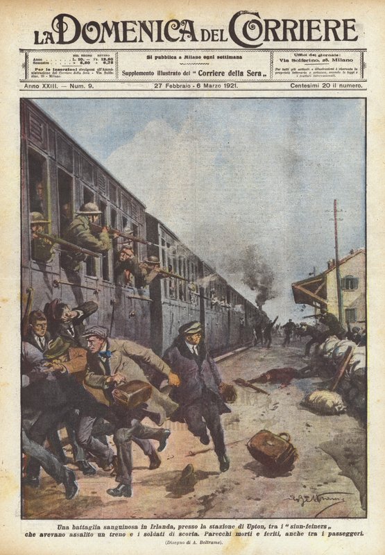 A bloody battle in Ireland, near Upton station, between the Sinn Féiners who had by Achille Beltrame