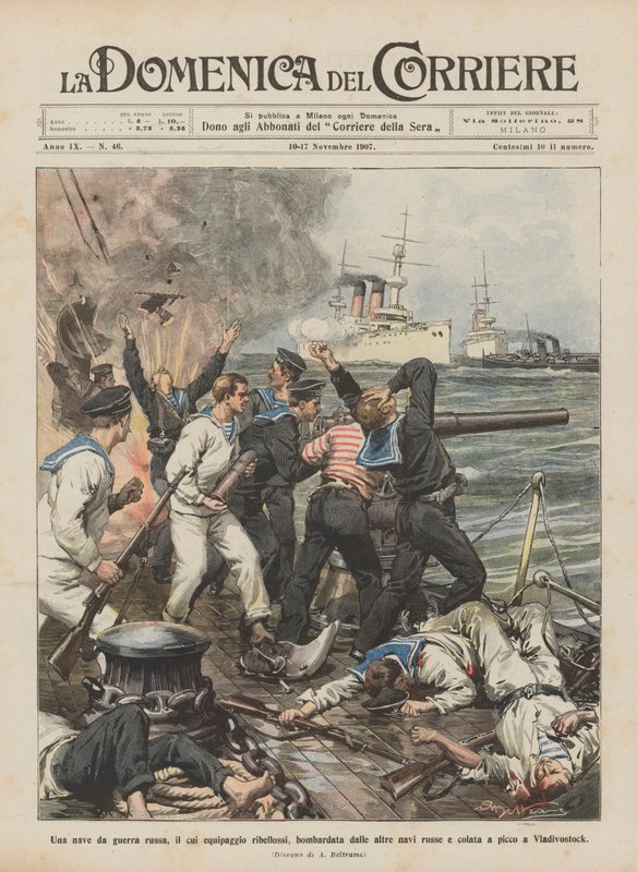 A Russian Warship, Whose Crew Rebelled, Bombarded by Other Russian Ships and Sunk by Achille Beltrame
