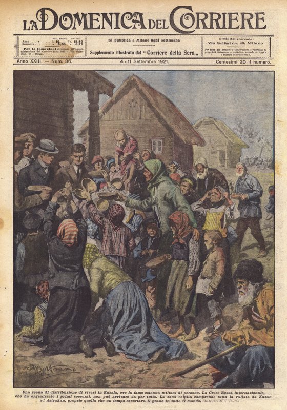 A Scene of Food Distribution in Russia, Where Hunger Exhausts Millions of People by Achille Beltrame