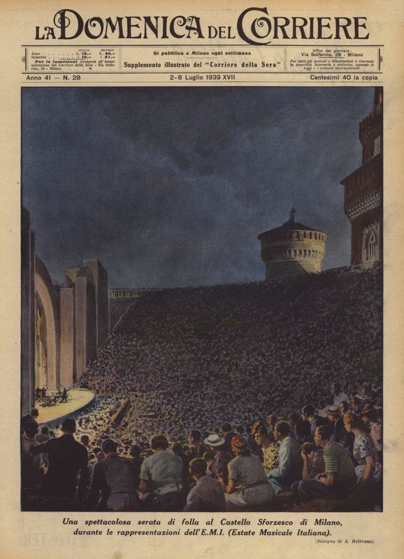 A Spectacular Evening Crowd at the Sforza Castle in Milan, During the Performances by Achille Beltrame