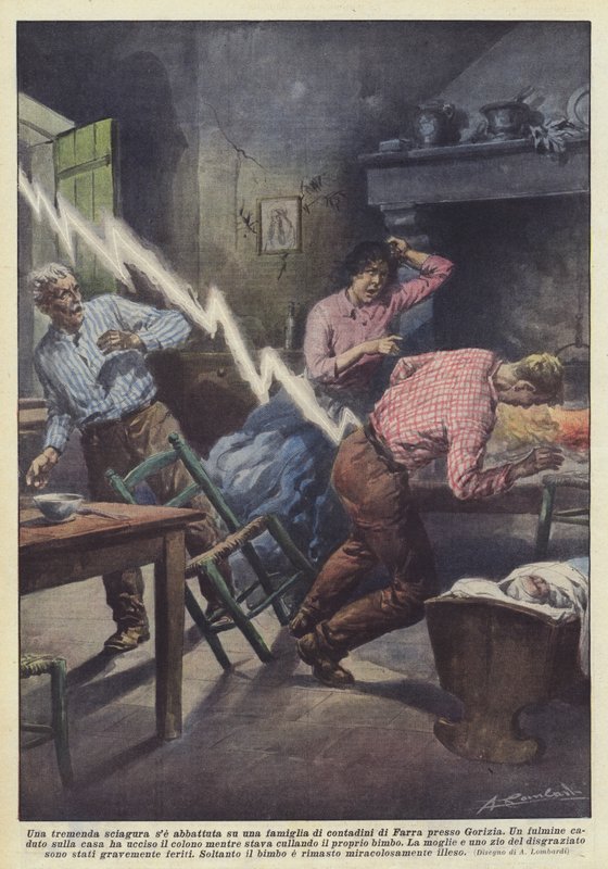 A terrible disaster struck a peasant family in Farra near Gorizia by Achille Beltrame