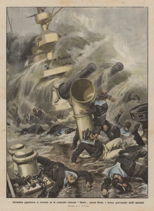 A Gigantic Wave Overturns the French Battleship Gloire Near Brest, Seriously Injuring Many Sailors by Achille Beltrame