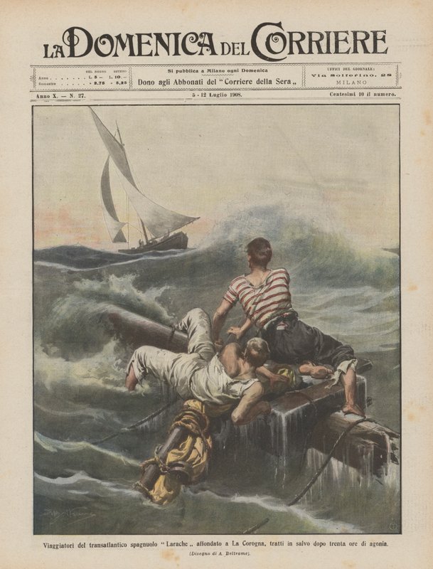Travelers of the Spanish transatlantic Larache sunk in La Coruña, rescued after thirty hours of agony by Achille Beltrame