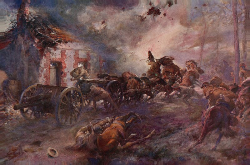 British Artillery Going into Action Under Fire by Addison Thomas Millar