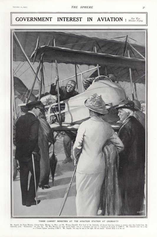 Colonel J A B Seely, Secretary of State for War, piloting an aircraft, Cromarty Aviation Station, Scotland, 1913 by Addison Thomas Millar