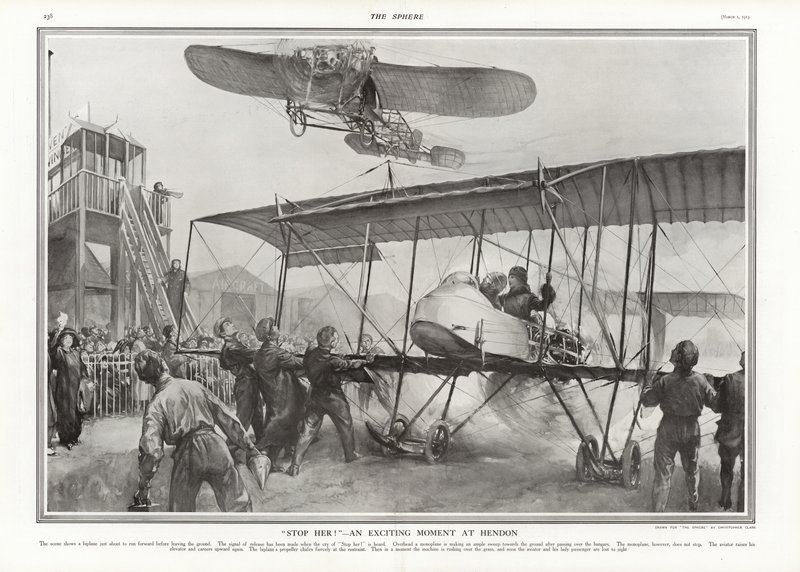 Near accident at Hendon Aerodrome, 1913 by Addison Thomas Millar
