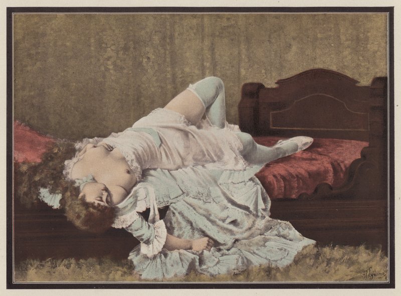 Woman lying on a bed by Adolphe-Frederic Lejeune