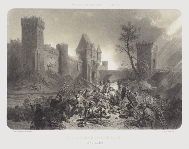 Joan of Arc wounded before the walls of Paris, 8 September 1429 by Adolphe Jean Baptiste (after) Bayot