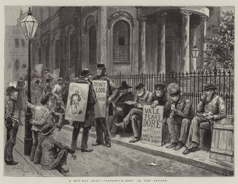 A Mid-Day Rest, Sandwich-Men in the Strand by Adrien Emmanuel Marie