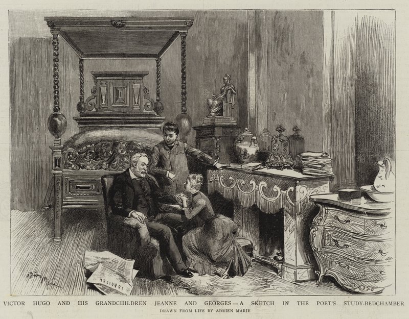 Victor Hugo and His Grandchildren Jeanne and Georges, a Sketch in the Poet