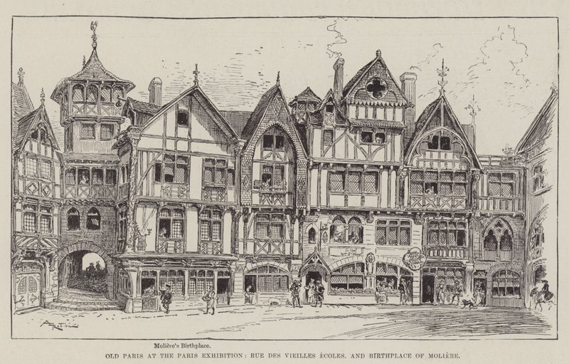 Old Paris at the Paris Exhibition, Rue des Vieilles Ecoles, and Birthplace of Moliere by Albert Robida