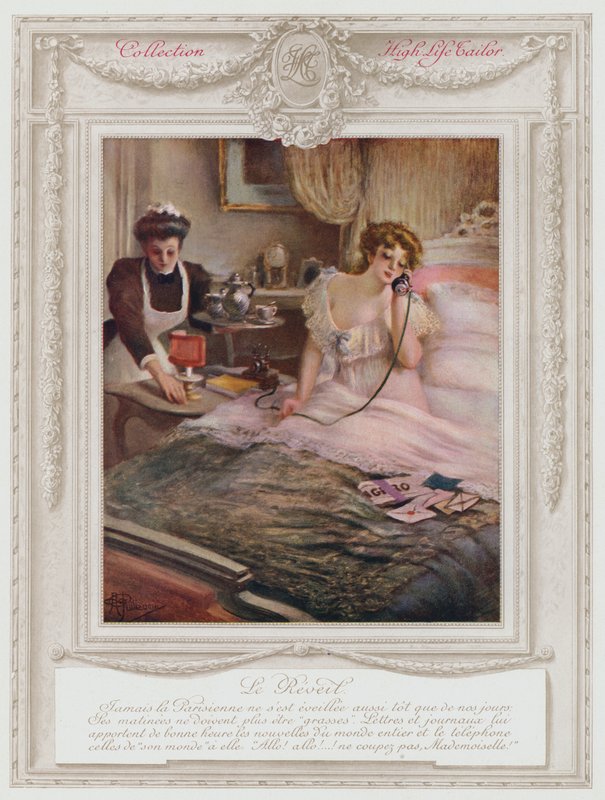 Belle Epoque Paris, Fashionable lady waking up by Albert Guillaume
