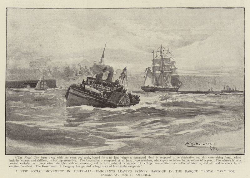 A New Social Movement in Australia, Emigrants leaving Sydney Harbour in the Barque Royal Tar for Paraguay, South America by Albert Henry Fullwood