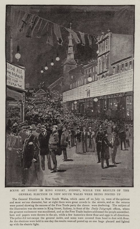 Scene at Night in King Street, Sydney, while the Results of the General Election in New South Wales were being Posted Up by Albert Henry Fullwood