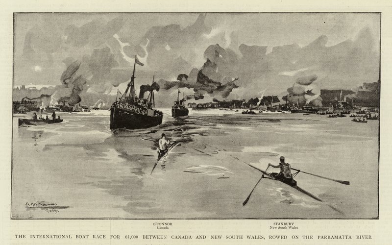 The International Boat Race for £1,000 between Canada and New South Wales, rowed on the Parramatta River by Albert Henry Fullwood