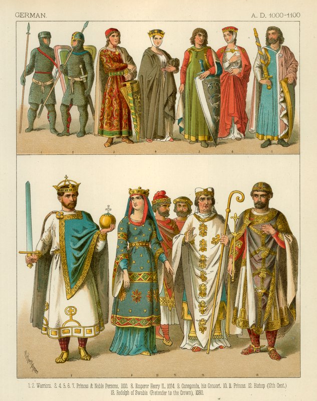 German Costume 1000-1100 AD by Albert Kretschmer
