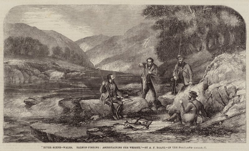River Scene, Wales, Salmon-Fishing, ascertaining the Weight by Alexander Rolfe