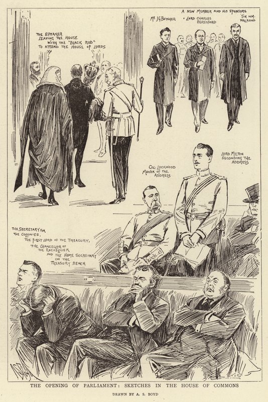 The Opening of Parliament, Sketches in the House of Commons by Alexander Stuart Boyd