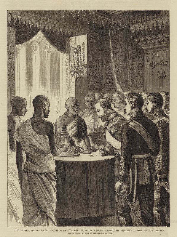 The Prince of Wales in Ceylon, Kandy, the Buddhist Priests exhibiting Buddha