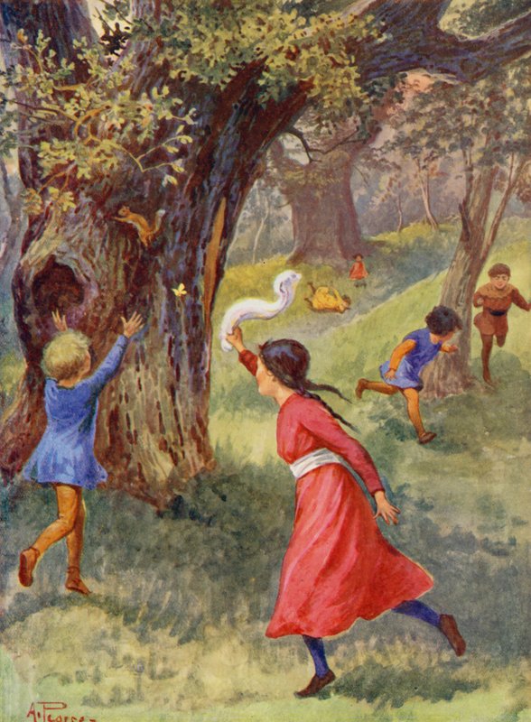 Merrie England: Children playing in Sherwood Forest by Alfred (after) Pearse