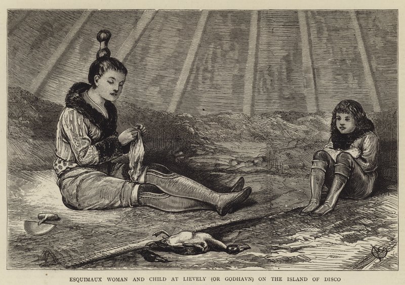 Esquimaux Woman and Child at Lievely (or Godhavn) on the Island of Disco by Alfred Chantrey Corbould