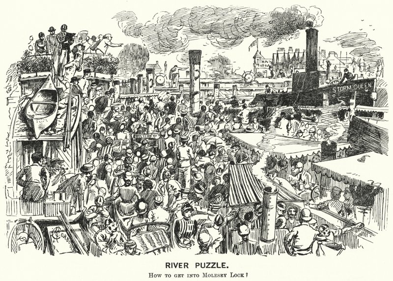 Punch cartoon: Congestion on the River Thames at Molesey Lock, Surrey (engraving) by Alfred Chantrey Corbould